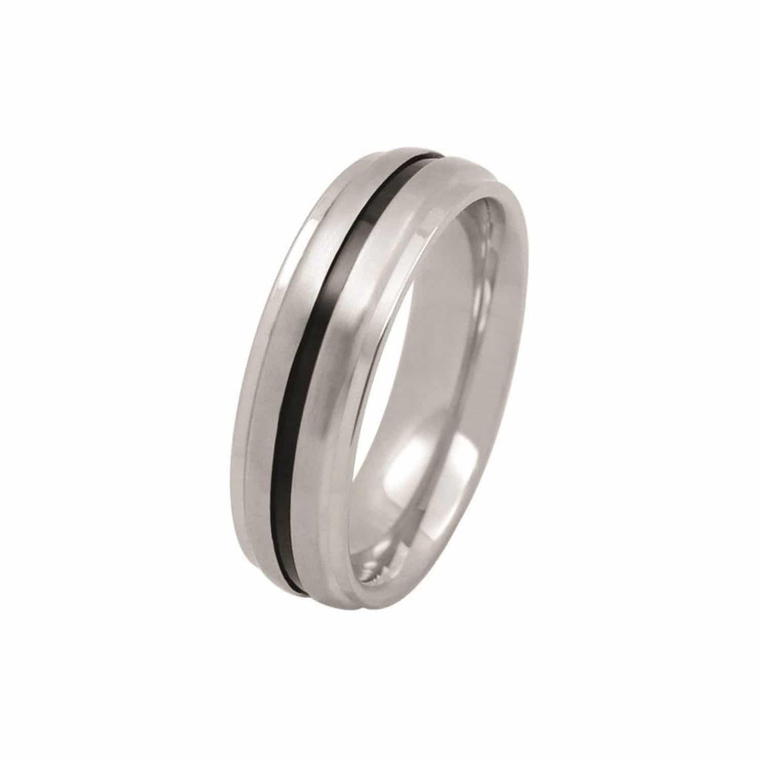 Landmesser Ring W.64 Edelstahl schwarze Linie - 117056