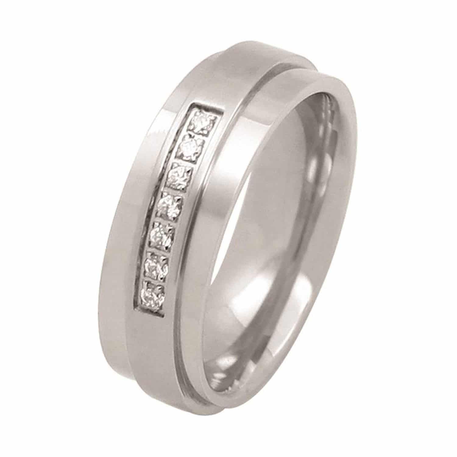 Landmesser Ring W.54 Stahl 6mm Zirkonia  - 117256