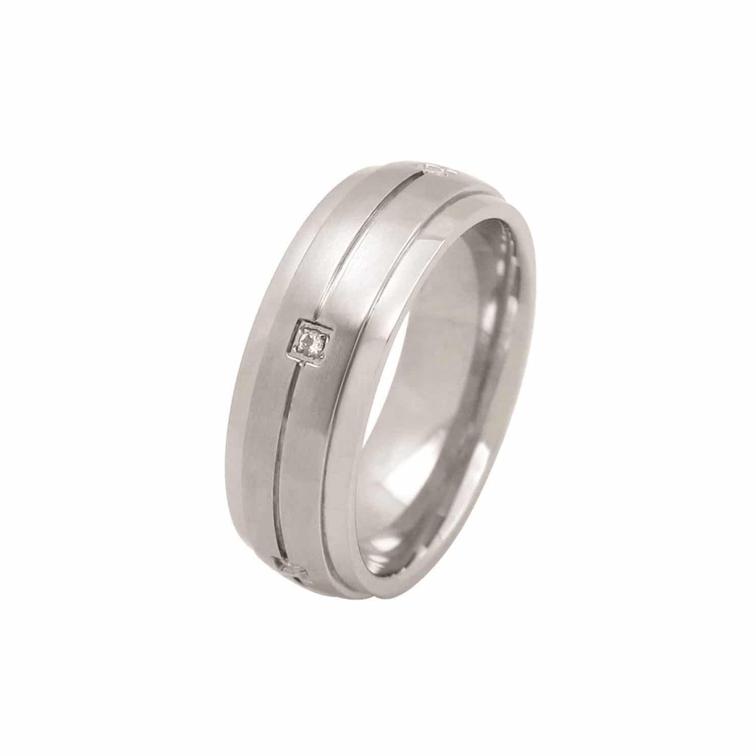 Landmesser Ring W.56 Stahl 7mm 5 Zirkonia - 117258