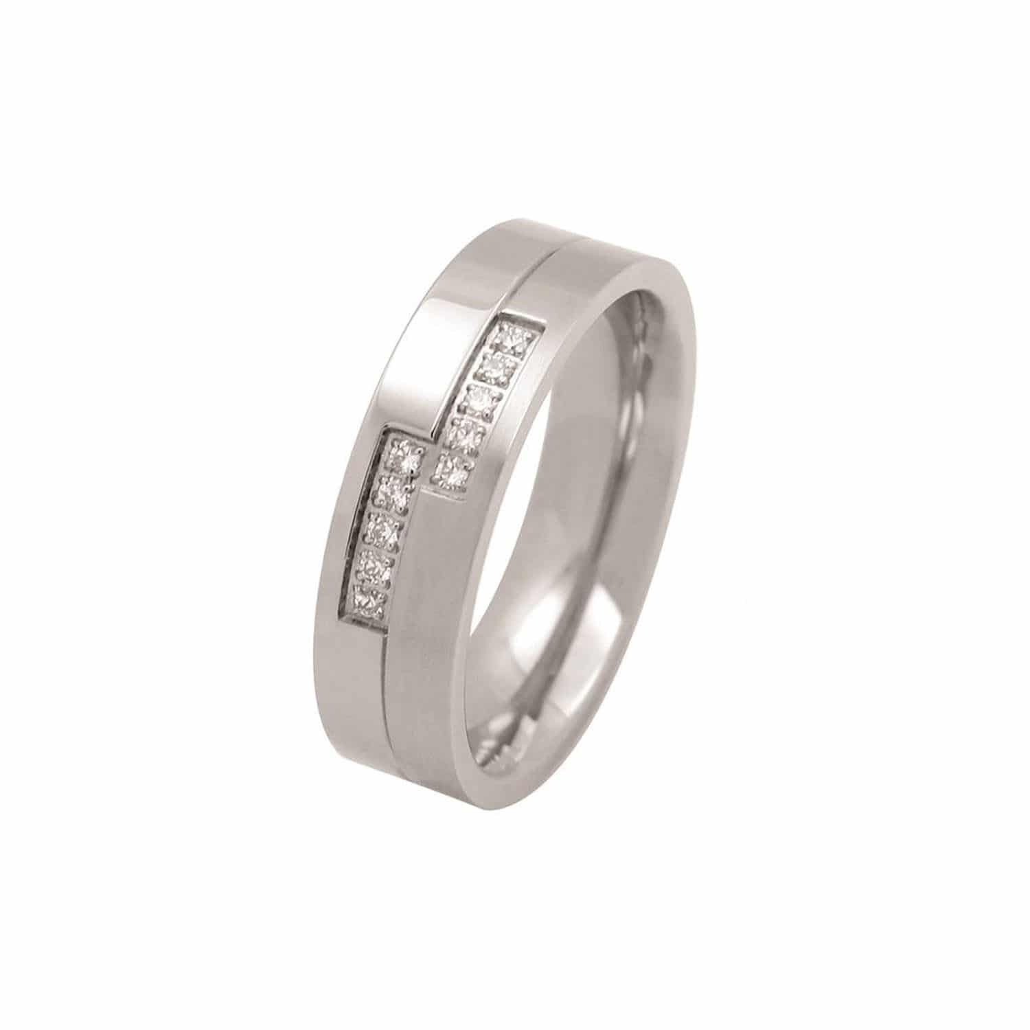 Landmesser Ring Weite 54 Stahl 6mm Zirkonia - 117263