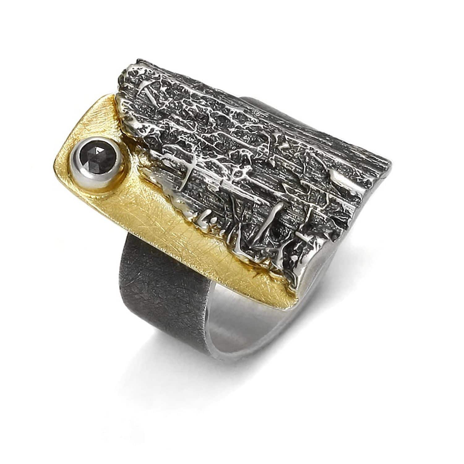 Eva Stone Ring W.56  schw.Diamant schwarz/gold - 159939