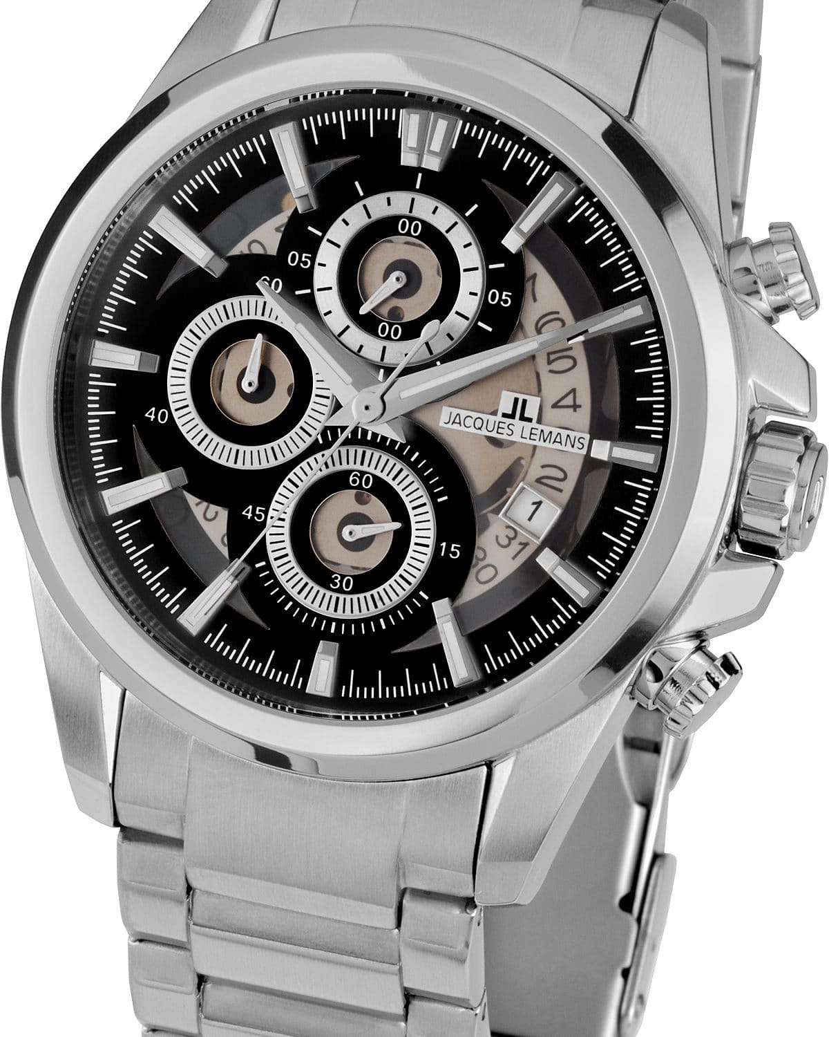 Jacques Lemans Herren Edelstahl Quarzuhr Chronograph metallband - 162519