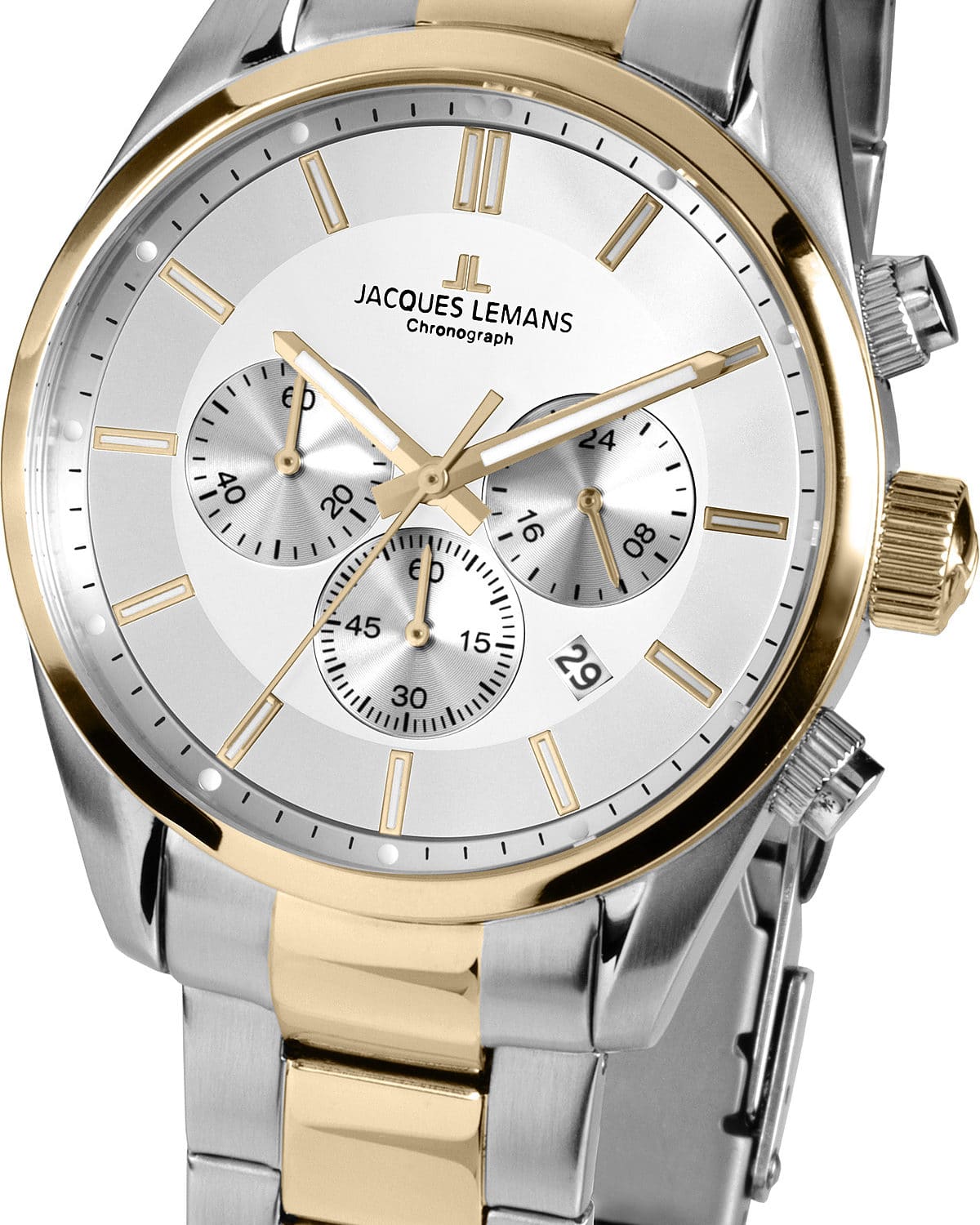 Jacques Lemans Herren Edelstahl Quarzuhr teilvergoldet Metallband - 162535