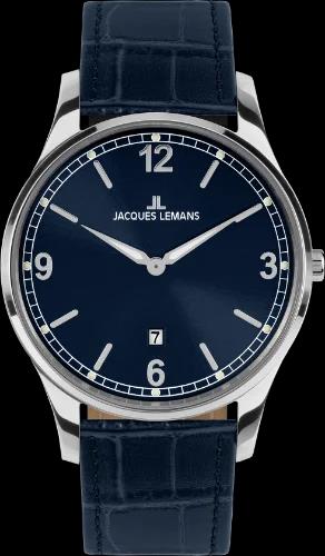 Jacques Lemans Herren Edelstahl Quarzuhr Lederband  - 163079