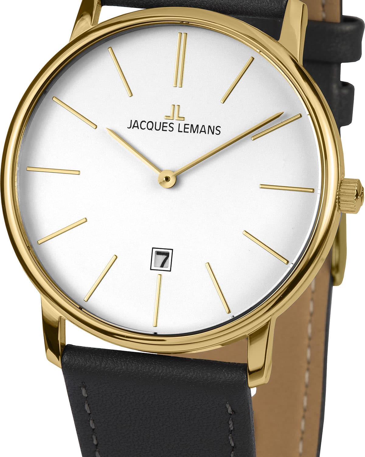 Jacques Lemans Herren Edelstahl Quarzuhr Lederband vergoldet - 163084