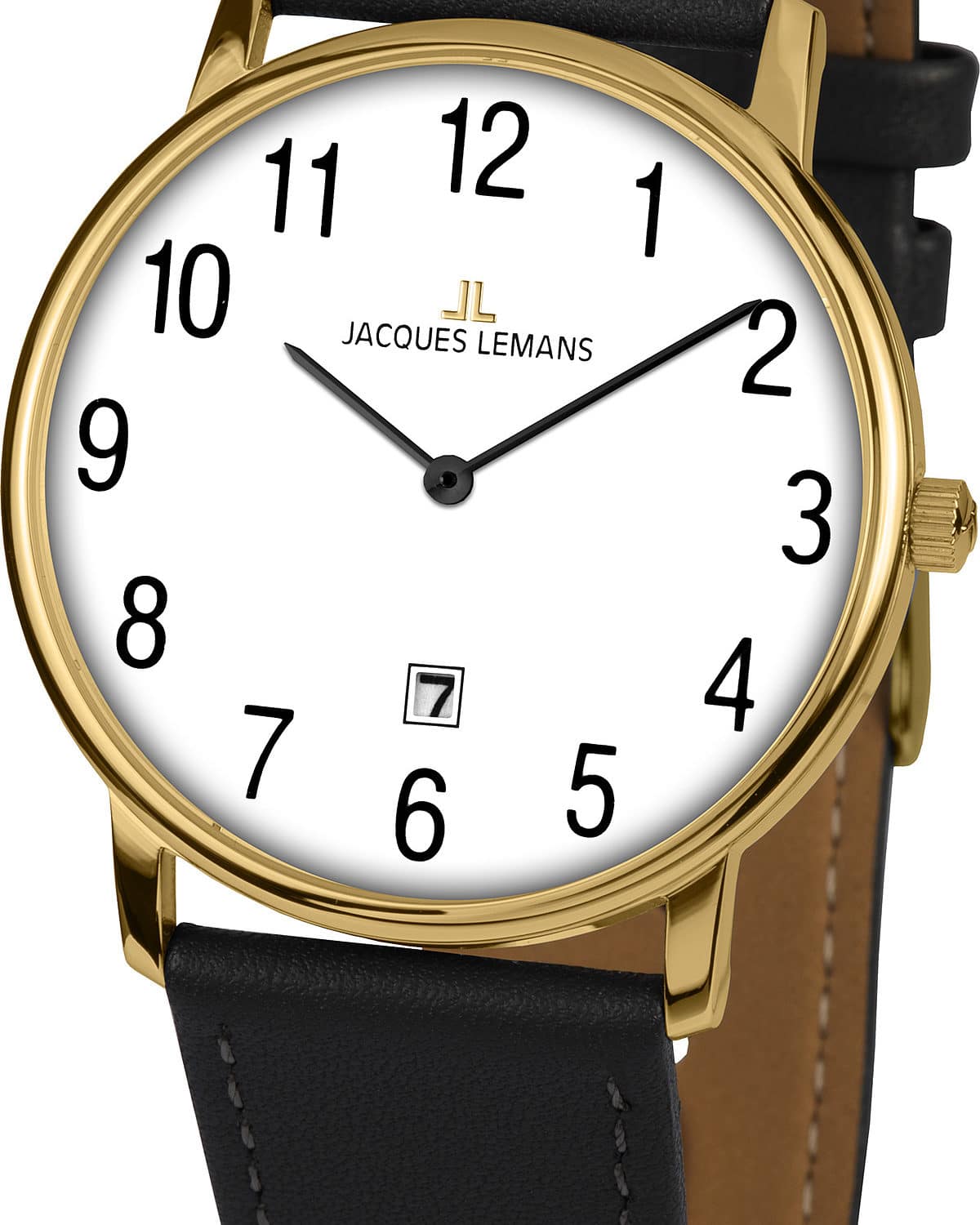 Jacques Lemans Herren Edelstahl Quarzuhr vergoldet Lederband - 163085