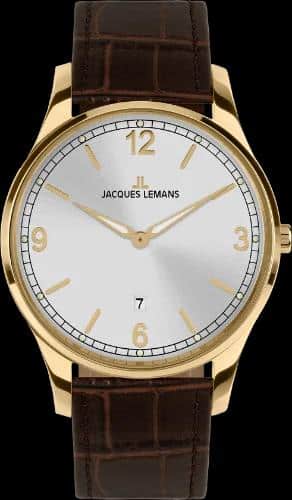 Jacques Lemans Herren Edelstahl Quarzuhr vergoldet Lederband - 163080