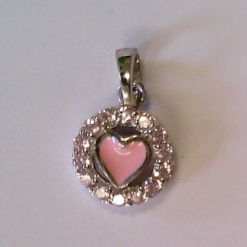 Anhänger 925 rhodiniert Zirkonia pink/ Emaille h.rosa - 170932