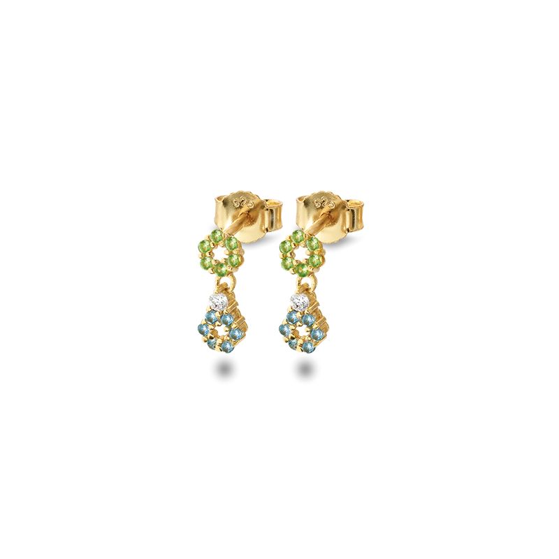 TRENDY me Ohrstecker 925 gelb Zirkonia goldplatt./grün/weiß/blau - 170937