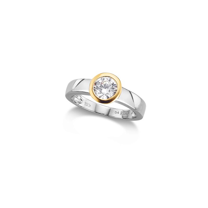 TRENDY me Solitaire-/Antragsring 925 rhodiniert/gelb Zirkonia goldplatt. - 172019