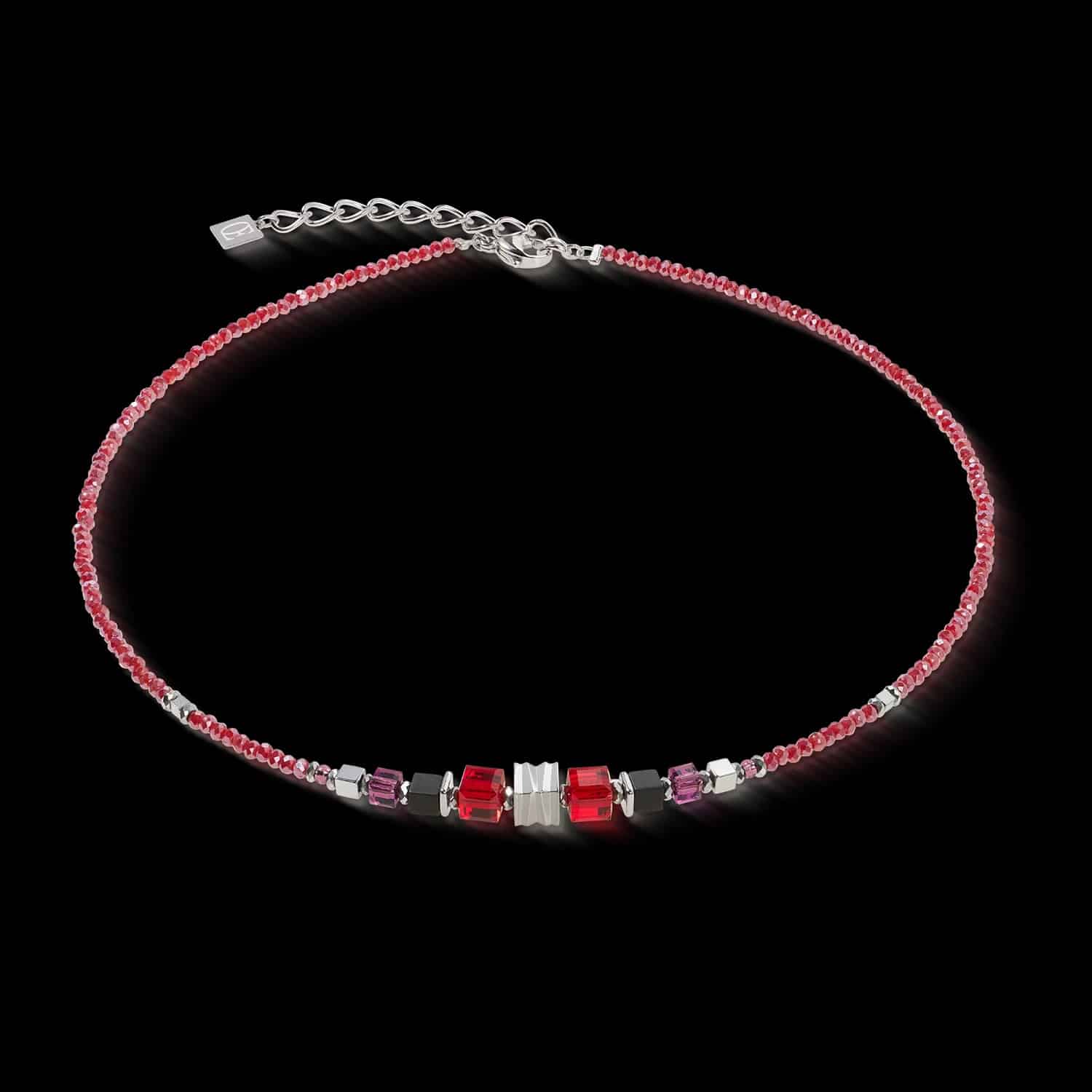 Coeur De Lion Halskette Wave Cube Flow silber-rot - 172552