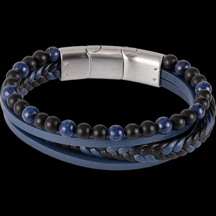 Jacques Lemans Lederarmband mit Hematite und Onyx Perlen  - 174189