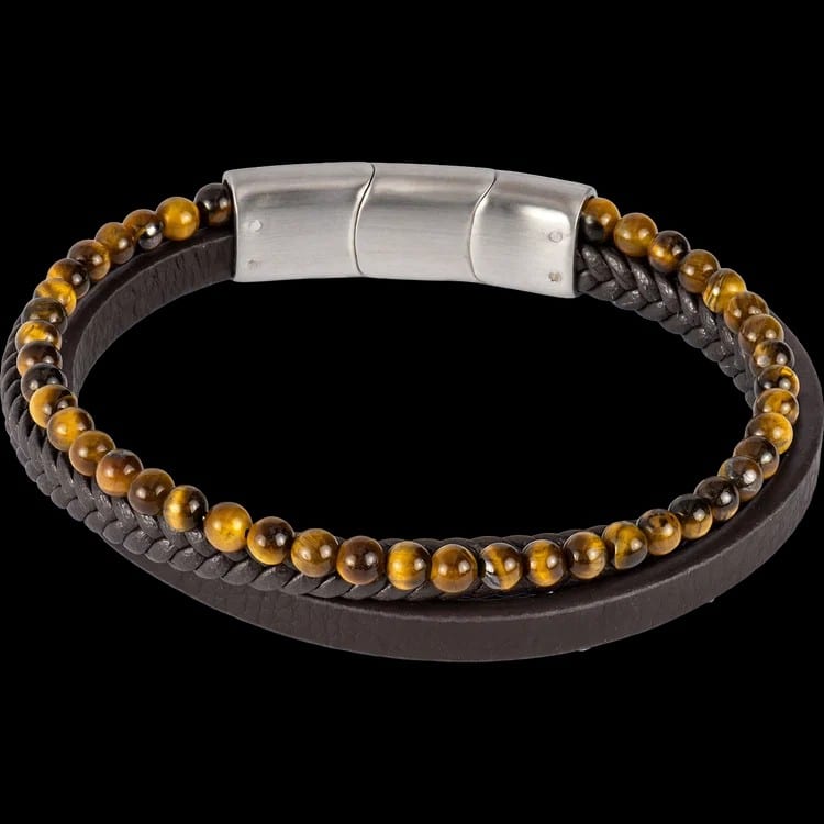 Jacques Lemans Lederarmband mit Tigerauge  - 174190